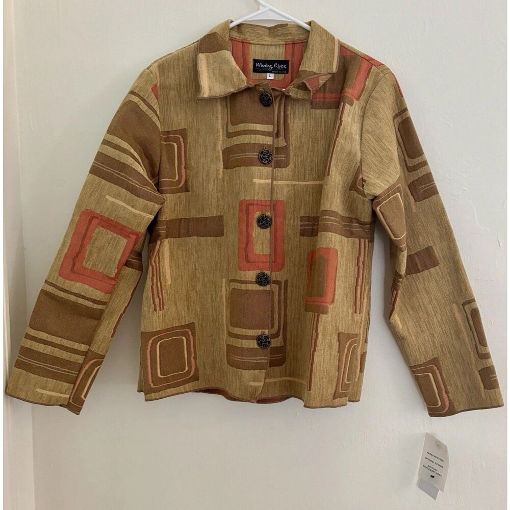 Vintage Tapestry Coat Winding Rivers Jacket Geometric Southwestern NOS Women’s L